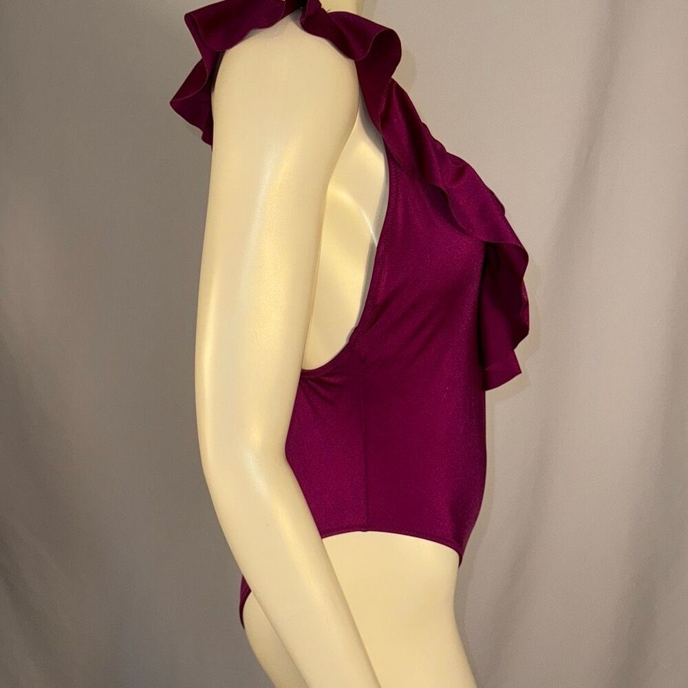 PINK Victoria's Secret One Piece Ruffle Swimsuit Deep V Violet Purple Medium‎ - Picture 5 of 15